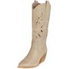 Toocool Stivali Texani al Ginocchio Estivi e Autunnali con Ricami e Intagli Traforati Punta Allungata Stile Boho Chic Country G720