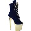 denova's Stivaletto da donna in pelle scamosciata, tacco molto alto, con lacci, plateau, per pole dance e pole dance, con cerniera, 20 cm, Camoscio Navy-oro, 41 EU