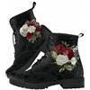 Ulalaza Stivali Corti Stampati da Donna Autunno e Inverno Stivali da Combattimento Allacciati Stivaletti Rose Skull Cartoon Pattern Regali per Ragazze Donne