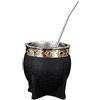 Generisch Yerba Mate Argentina Set di tazze con cannuccia Bombilla, in acciaio inox, nero con bordo dorato, altezza 10 cm, diametro 8,8 cm, tazza tradizionale Mate