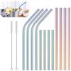 Supecesorio Cannucce in metallo riutilizzabili, 12 cannucce in acciaio inox, pieghevoli, con 2 spazzole, per feste, frullati, bolle, tè, caffè, cocktail, latte, yogurt