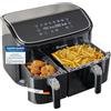 Sommertal HF DUAL 900, friggitrice ad aria calda a doppia camera, 9 litri, friggitrice ad aria con 2 cestelli, 2850 watt, con funzione porta, sincronizzazione, touch screen, 6 programmi, lavabile in