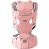 SONARIN Multifunzionale 3 in 1 Marsupio Neonati con Sedile,Portantina Ergonomico Traspirante Porta Bambino Fascia Porta Bebè Multi-Posizioni per Neonati Bambini 0-36 Mesi(Rosa)