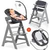 hauck Alpha Plus Newborn Set Deluxe - Seggiolone Pappa Legno Evolutivo dalla Nascita - Sediolone Pappa con Sdraietta Dondolo Neonato con Cuscino - Grigio