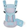 SONARIN Premium Traspirante Marsupio Neonati Ergonomico,Baby Carrier,Porta Bebè,Cappuccio Rimovibile,da neonato a bambino (0-48 mesi),Supporto per la Testa,Carico massimo 20 kg(Azzurro)