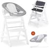 hauck Seggiolone Pappa Alpha Plus Newborn - Sediolone Pappa Bimbi con Sdraietta Neonati Dondolo e Cuscino - Seggiolone Evolutivo Legno - Classic, Bianco