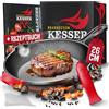 KESSER® Padella in Ghisa Rotonda 26cm ai adatta fornelli a induzione, Grill a Gas e Carbone, Forno | Bistecchiera in ghisa precotta | Inclusi Manici Protettivi, Ricettario e Anello Pulitore