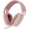 LOGITECH Cuffie, Logitech Zone Vibe 100, wireless, Bluetooth, cancellazione del rumore, compatibili con Teams Google Meet Zoom, rosa