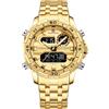 NAVIFORCE Orologio da uomo con cronometro, doppio fuso orario, alla moda, sportivo, cinturino in acciaio inox, impermeabile, Oro, Classico