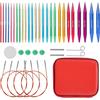 MEKOTRIN Set di Ferri Circolari Ferri da Maglia, Set di Ferri Circolari Intercambiabili, 13 Paia di Ferri da Maglia da 3,0-10,0 mm con Cavi da 40/60/80/100 cm, Custodia e Accessori