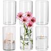 Hewory Set Di 6 Vasi Cilindrici in Vetro Hewory, Vaso In Vetro Trasparente da 15cm Per Fiori, Portacandele a Uragano Alto per Candele Galleggianti a Colonna, Vaso da Fiori Rotondo per Matrimonio