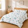 Homebliss Set Copripiumino 200x200 + 50x80 2PCS, Bianco Azzurro Botanico