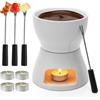 FARYODI Set di fonduta di cioccolato con 4 forchette, fonduta di cioccolato 400 ml per cioccolato e formaggio, ciotola in ceramica per 4 persone