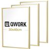 QWORK® 3 Pezzi Cornice Portafoto 30x40 cm in Alluminio - Oro - Vetro Acrilico Antigraffio