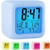 Retoo Sveglia digitale a 7 colori con grande display a LED con temperatura, data, snooze per bambini, ragazzi, ragazze, sveglia da viaggio con batteria backup, camera da letto, bianco