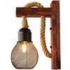 EmyTock Wood Retro Industry Lampada da parete in legno con paralume (lampadina a vite E27 60W inclusa)