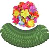 WADORN Set da 60 pezzi con foglie di palma tropicale artificiale e fiori di ibisco, decorazione tropicale per feste con 100 pezzi nastro biadesivo per decorazioni safari giungla Hawaii