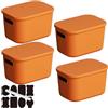 CNKHDZ Set da 4 contenitori con coperchio, contenitori impilabili con coperchio, contenitori in plastica per scaffali, cucina e bagno (Arancione, 25.5 * 18 * 15.4cm)
