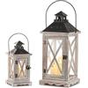 Sziqiqi Lanterna Vintage in Legno, 28 cm e 48 cm, Lot di 2, Bianco Antico | Lanterna Decorativa Stile Shabby Chic, Set Piccolo e Grande, per Casa di Campagna, Ingresso, Corridoio, Balcone
