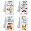 CUTHOLLOW Set di 4 strofinacci da cucina con collezione di illustrazioni Tipsy - Morbidi e assorbenti - Strofinacci decorativi in microfibra per cucina, tè, caffè, bar, casa, regalo per inaugurazione