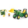 Rolly Toys RollyFarmtrac John Deere con caricamento frontale, verricello e luce lampeggiante (set da 3 pezzi, trattore a pedale per bambini dai 3 anni in su, con accessori) 710454