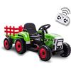 Teorema Giocattoli Trattore Elettrico per Bambini 12V con Radiocomando Parentale, Luci Suoni MP3 USB, Mezzo Cavalcabile Max 30kg, Trattore Giocattolo Robusto con Rimorchio, Guida Avanti e Indietro