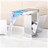 Aohuada Rubinetto a cascata a LED in acciaio inox 304, miscelatore monocomando in ottone, RGB 3, cambio colore, rubinetto per lavabo, caldo e freddo, con sensore di temperatura, illuminazione da bagno