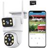 lvssiao Telecamera Wi-Fi Esterno con Doppia Lente, 6 MP Telecamera Esterna IP PTZ Videocamera Sorveglianza 360° Telecamera di Sicurezza + 64 G Scheda SD Audio Bidirezionale Visione Notturna Tracciamento Auto
