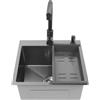 hongward Lavello da cucina nero, 45 x 45 cm, 1 vasca, moderno, da incasso, in acciaio inox, con rubinetto estraibile, cestello sgocciolatoio, dispenser di sapone