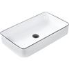 Beliani Lavabo bagno classico ovale in ceramica lucida 610 x 350 mm bianco con bordo nero