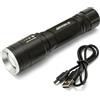 Velamp Hunter - Torcia LED Ricaricabile 5 W - 320 lm, Zoom Variabile, Batteria 18650, Powerbank USB - Fino a 100 m di Portata, Ideale per Escursioni, Auto, Cantiere