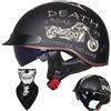 EHKINY Caschi Cromwell Vintage Casco Aperto For Moto Retrò - Mezzo Casco Omologato ECE DOT Con Visiera Resistente Ai Raggi UV, Vestibilità Regolabile, Design Aerodinamico(J,L=(59~60cm))