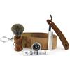 Jag Shaving Jag - Kit da barba sostenibile da 5 pezzi, set di rasoi a mano libera, Pennello da barba in legno di tasso - Rasoio a mano libera - Armatura in pelle - Composto abrasivo - Bastone di allume