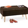 Relaxdays Panca Contenitore, 40x41x80 cm, 40L, Seduta Imbottita, Gambe in Legno, Pouf Cassapanca, 2 Posti, Marrone, 1 pz