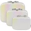 VKZ Set di 3 Beauty Case Donna Rigidi da Viaggio, Beautycase da Viaggio Donna Grande, Medio e Piccolo, Porta Trucchi con Maniglia e Cerniera,Panna2