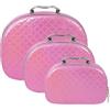 VKZ Set di 3 Beauty Case Donna Rigidi da Viaggio, Beautycase da Viaggio Donna Grande, Medio e Piccolo, Porta Trucchi con Maniglia e Cerniera,Fucsia2