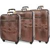 House Of Leather Valigia Quattro Ruote Ecopelle Elite Marrone, Marrone, Full Set Cabin, Medium and Large, Bagaglio da viaggio in ecopelle con ruote girevoli