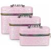 VKZ Set di 3 Beauty Case Donna Rigidi da Viaggio, Beautycase da Viaggio Donna Grande, Medio e Piccolo, Porta Trucchi con Maniglia e Cerniera,Rosa4