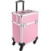 unkonwcy Valigetta per trucchi, trolley in alluminio, 4 in 1, con serratura, per trucchi, ruote girevoli a 360°, idea regalo, 34 x 24 x 45 cm, Colore: rosa., Modernità