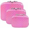 VKZ Set di 3 Beauty Case Donna Rigidi da Viaggio, Beautycase da Viaggio Donna Grande, Medio e Piccolo, Porta Trucchi con Maniglia e Cerniera,Fucsia1