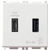 Vimar 14295.AC Plana Presa USB 5 V 3 A, 1 uscita USB tipo A e 1 tipo C, erogano complessivamente 3 A per caricare un dispositivo fino a 3 A o contemporaneamente due dispositivi