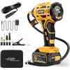 AUTDER Gonfiatore Pneumatici Portatile 180 PSI, Compressore Aria Senza Fili con Batteria Rimovibile 21V e Cavo Auto 12V, Spegnimento Automatico, Display LCD, Luce LED per Auto - Giallo