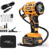 AUTDER Compressore d'Aria Portatile, Gonfiatore Senza Fili 180 PSI con Due Fonti di Alimentazione, Batteria 21V / 12V DC, Manometro Digitale, Spegnimento Automatico, Perfetto per Viaggi - Giallo Nero