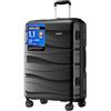 KONO Valigia Media Rigida da 65cm Trolley Medio Leggero Polipropilene Valigie con TSA Lucchetto e 4 Ruote (Nero)
