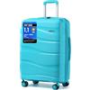 KONO Valigia Media Rigida da 65cm Trolley Medio Leggero Polipropilene Valigie con TSA Lucchetto e 4 Ruote (Azzurro)