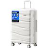 KONO Valigia Media Rigida da 65cm Trolley Medio Leggero Polipropilene Valigie con TSA Lucchetto e 4 Ruote (Bianco)