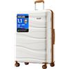KONO Valigia Grande da 75cm Trolley Rigida Leggero Polipropilene Valigie con TSA Lucchetto e 4 Ruote (Bianco Crema)