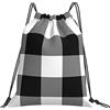 Generic Leggero Coulisse Tasche Buffalo Check Black White Borsa Palestra Scuola Stampa Zainetto per Adulto Piscina Donna 36X42Cm
