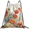 Generic con Coulisse Zaino Coulisse Watercolor Spring Red Flowers Borsa Palestra Scuola Unisex Zainetti per Nuoto Adulto Donna 36X42Cm