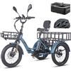 Fafrees Triciclo Elettrica F20 Mate Bici Elettrica Pieghevole a 3 Ruote 48V23Ah Batteria Rimovibile,Autonomia 115km,Ebike per Adulti Uomo Donna,Freni a disco idraulici,Borsetta,Blu,Cestino Ante-/Post-